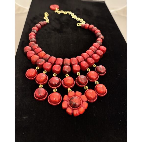 Vintage Dominique Denaive Paris Cranberry Red Resin Choker/Bib NECKLACE - Picture 4 of 8